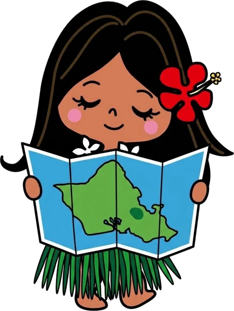 トイレの地図を見る（地図を持ったアロハちゃん）